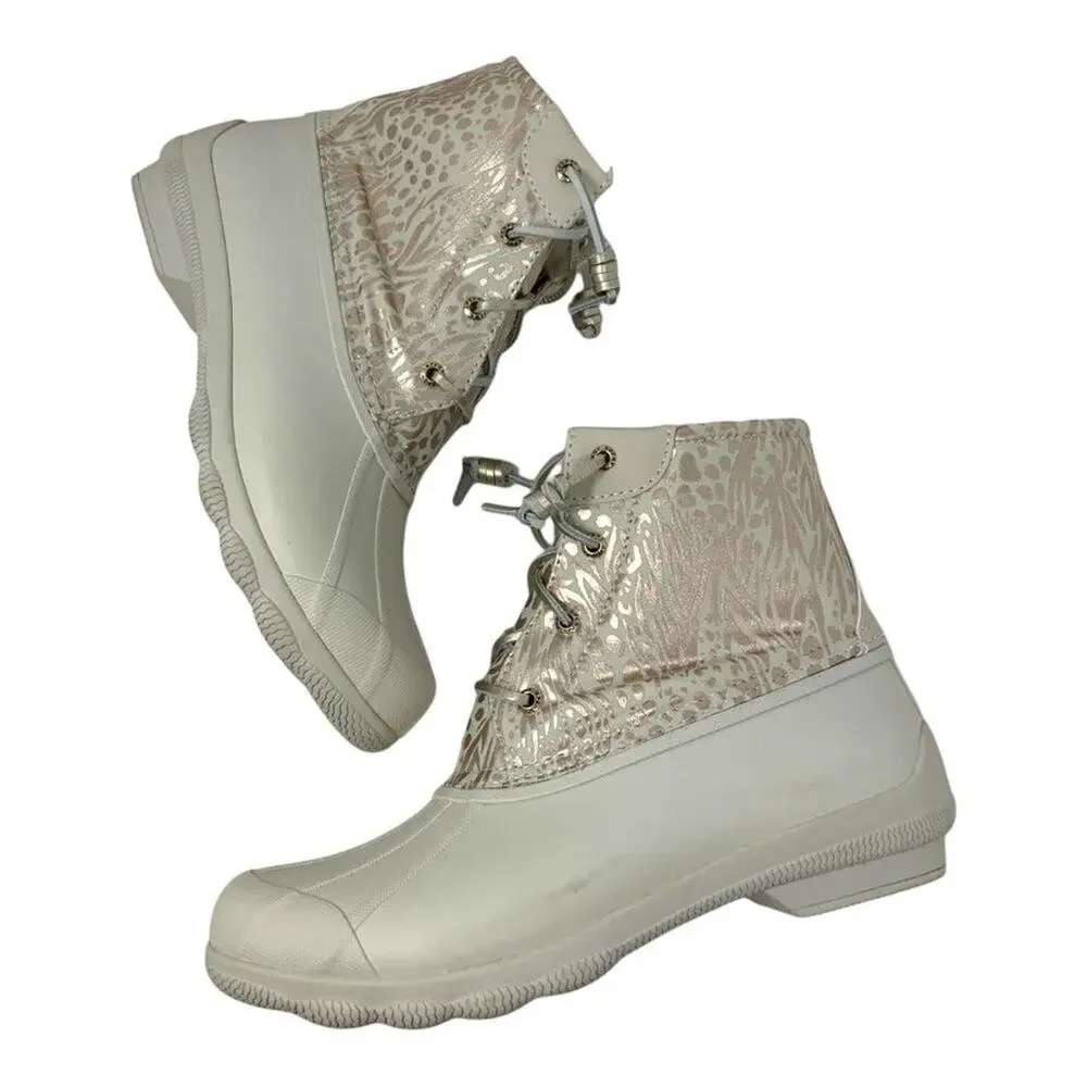 Sperry Saltwater Metallic Jacquard Duck Boot Size 10 NWT $110 MSRP